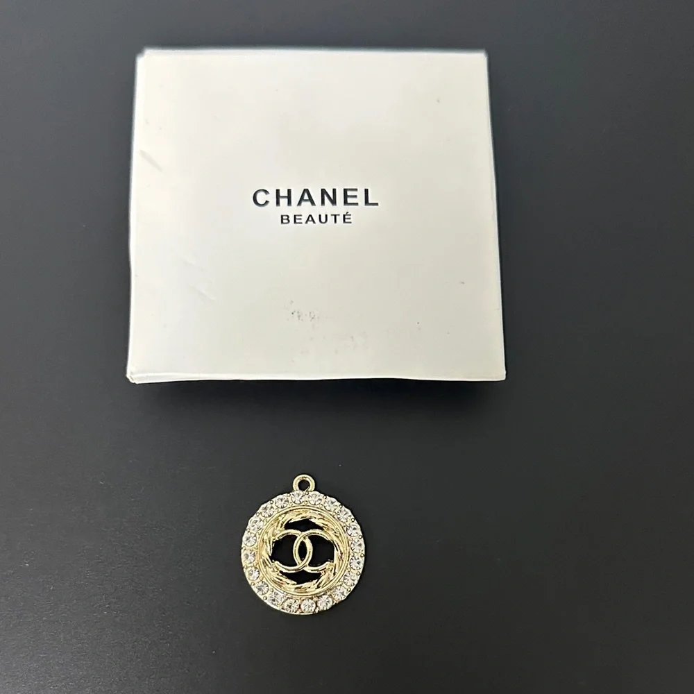 CHANEL UpCycled Gold Charm w Crystals. Stamped on Back. W Box - Picture 1 of 6